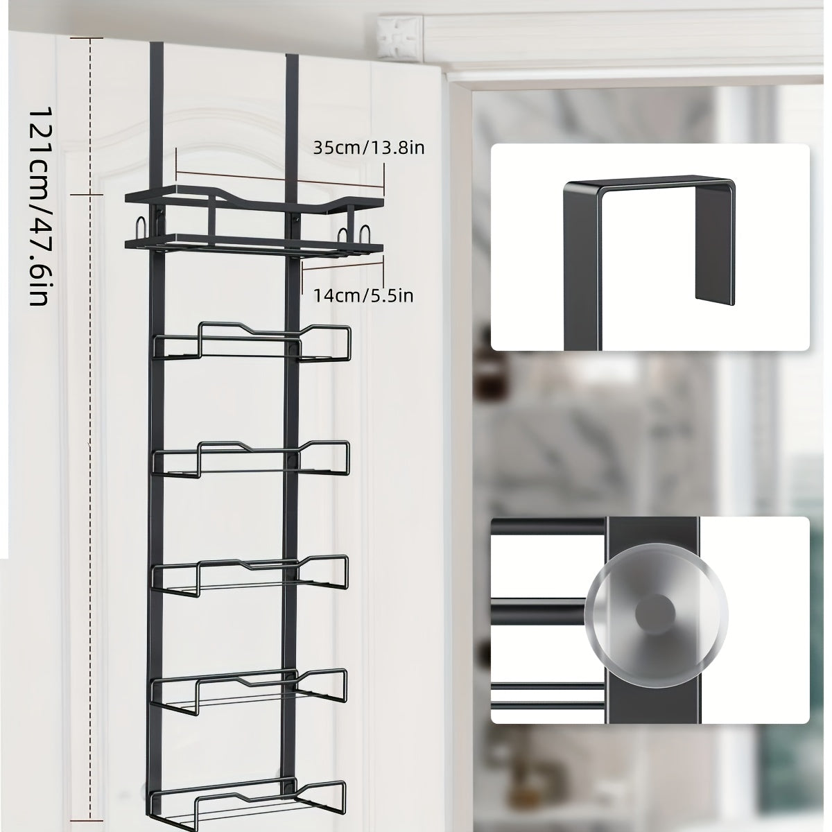 No-Drill 6-Tier Stainless Steel Over-Door Towel Rack (With Storage Basket)