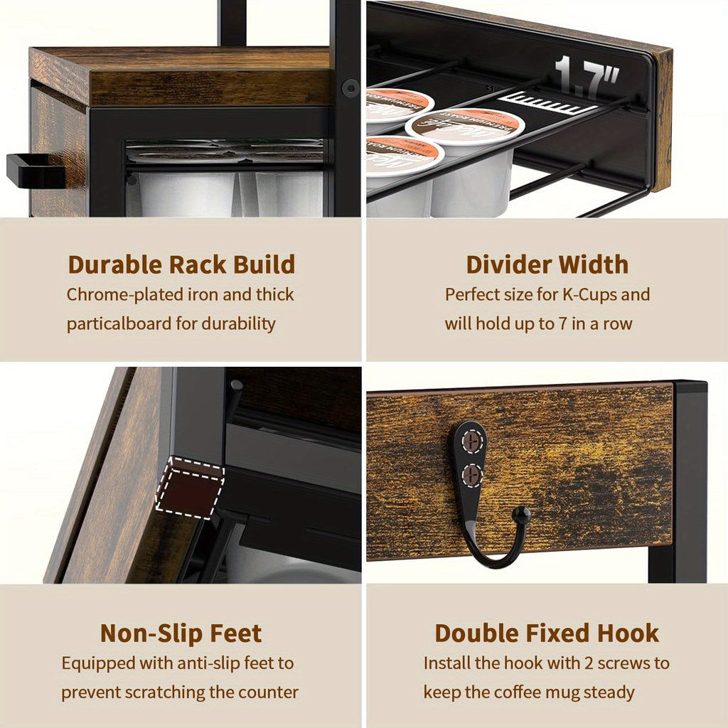 Space-Saving Wood Coffee Pod Organizer (35-Pod Capacity, Mug Rack)