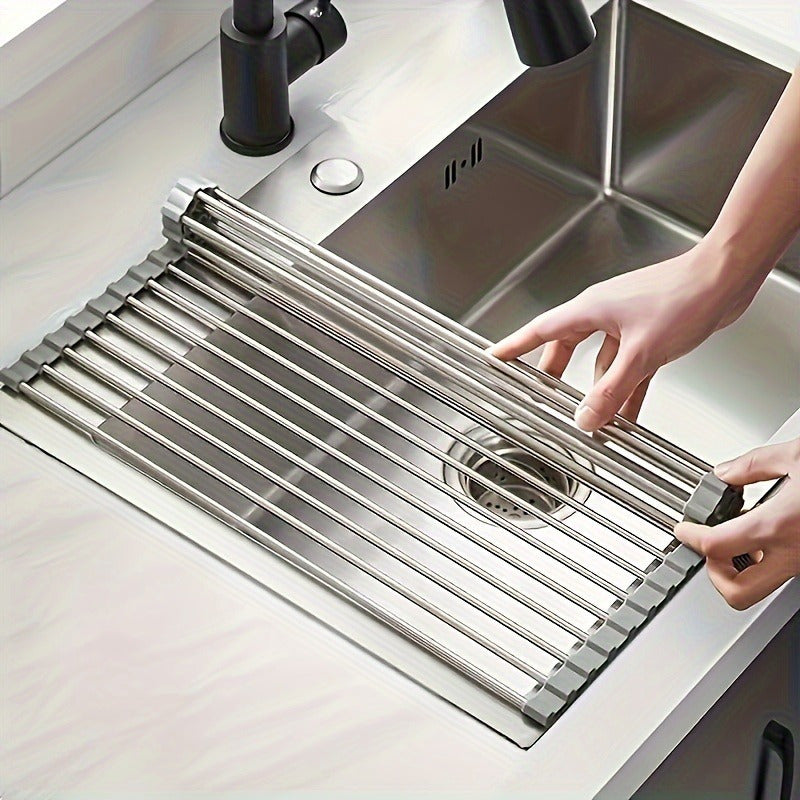 Roll-Up Stainless Steel Over-Sink Dish Drying Rack