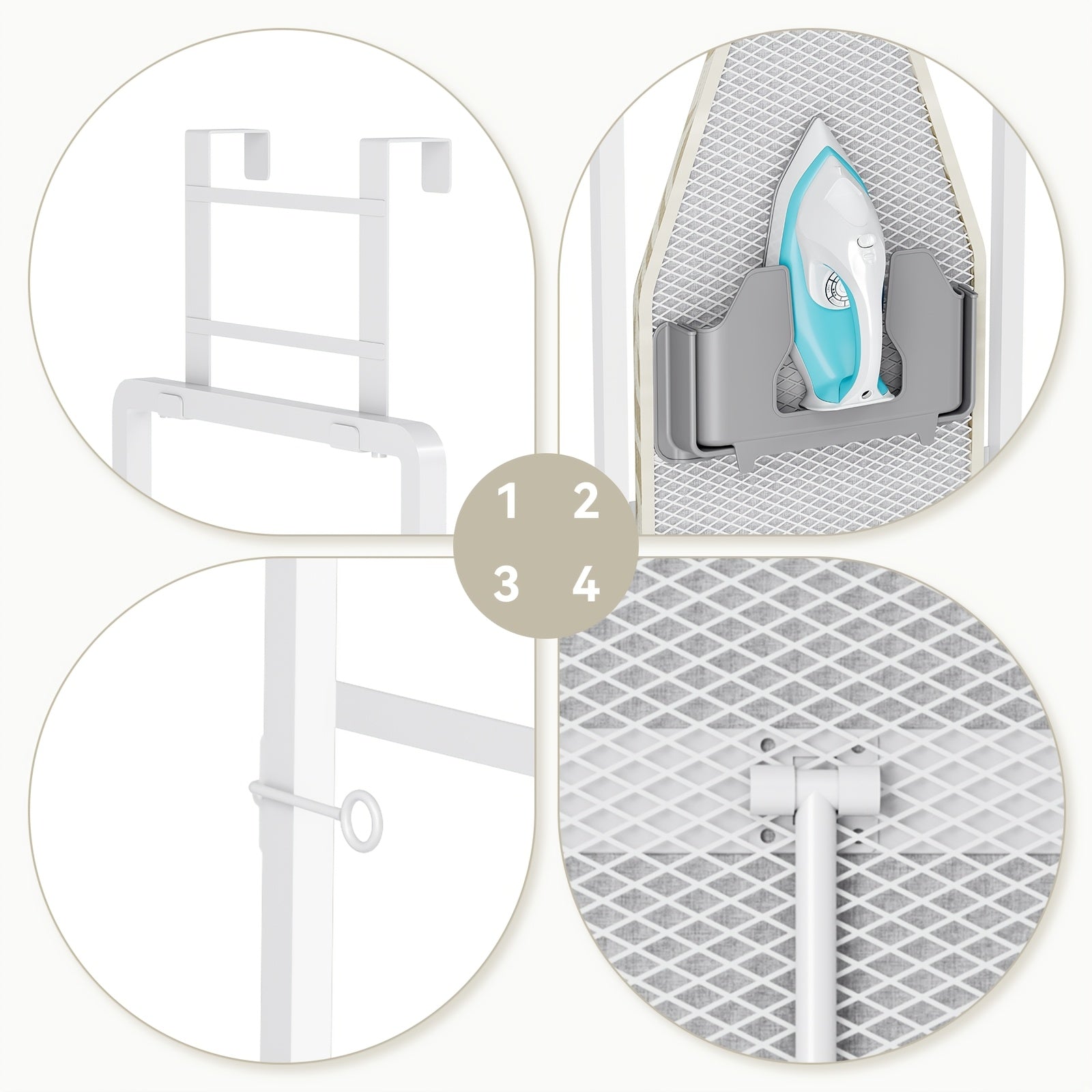 Space-Saving Heat-Resistant Fold-Down Ironing Board (Over-Door)