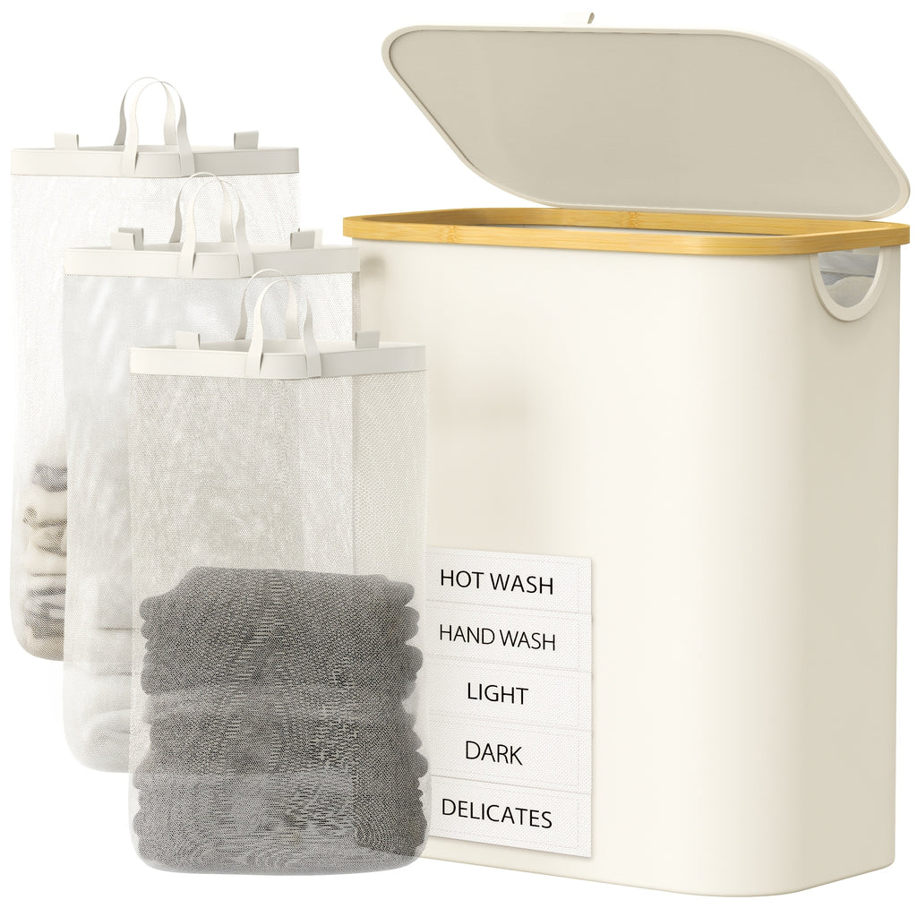 3-Section Bamboo Laundry Hamper (Removable Washable Bags)
