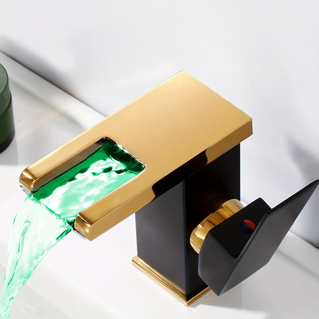 Hydroelectric RGB LED Brass Waterfall Bathroom Faucet (Single-Hole)