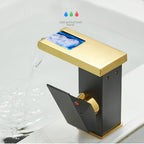 Hydroelectric RGB LED Brass Waterfall Bathroom Faucet (Single-Hole)