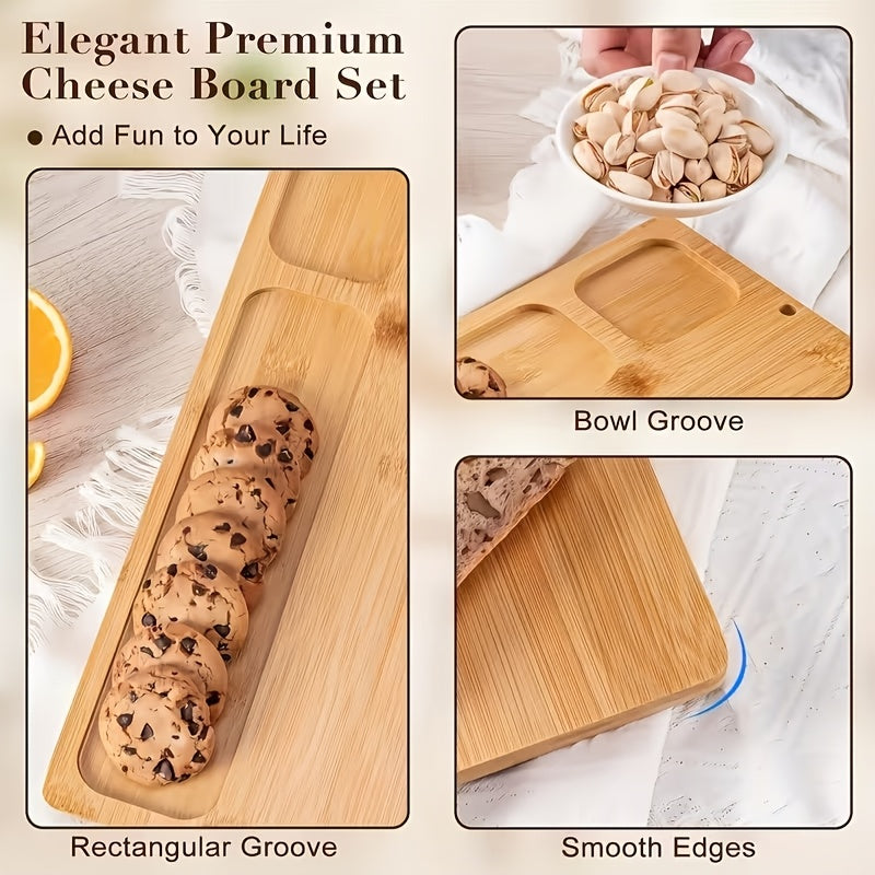 Polished Moisture-Resistant Wood Charcuterie Board (4-Piece Knife Set)