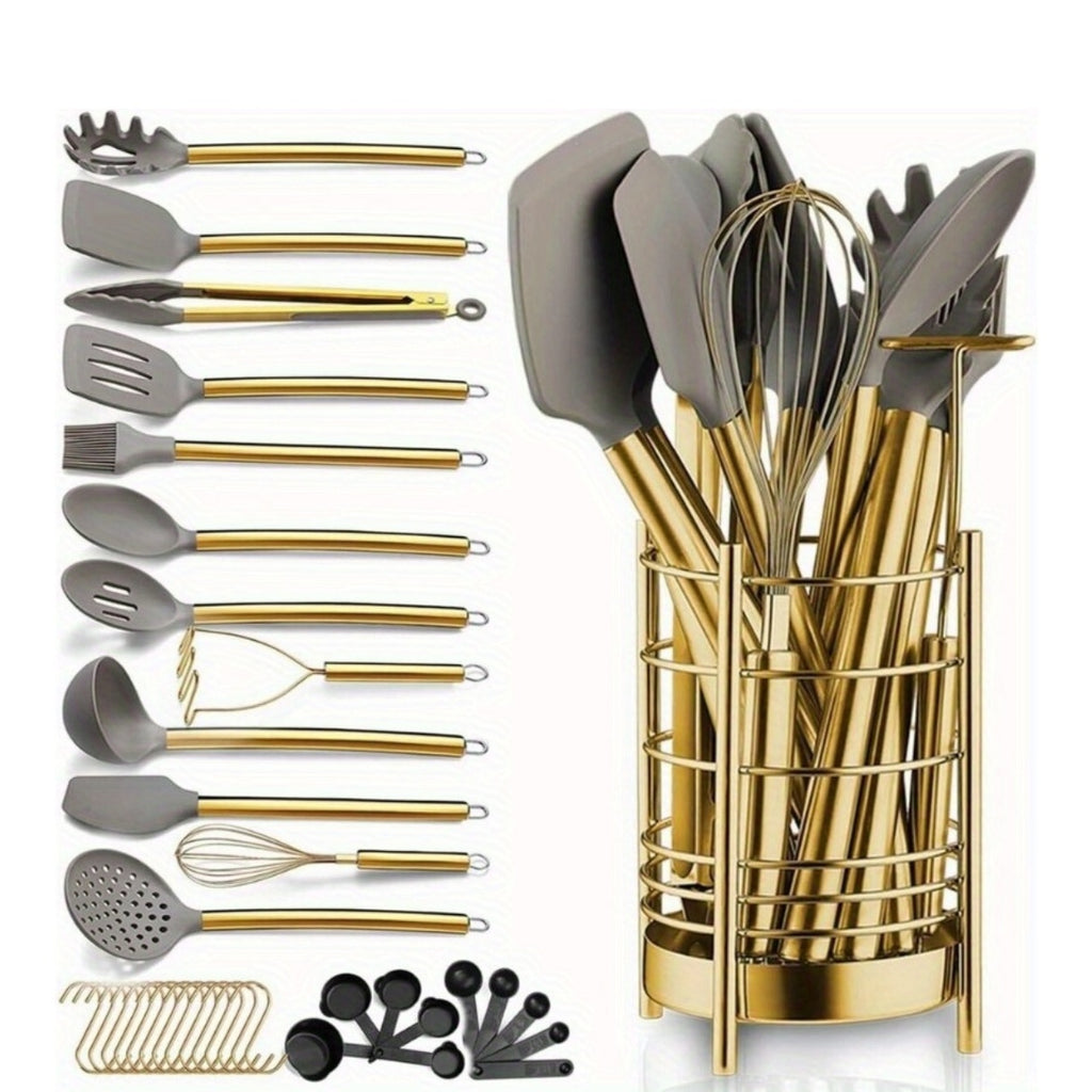 304 Stainless Steel & Food-Grade Silicone Kitchen Utensil Set (38-Piece)