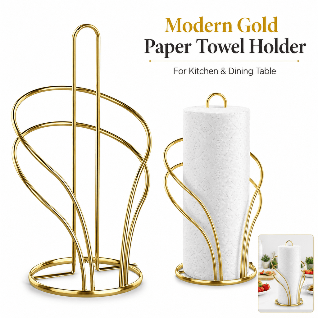 Stable Golden Metal Paper Towel & Cloth Holder (Countertop)