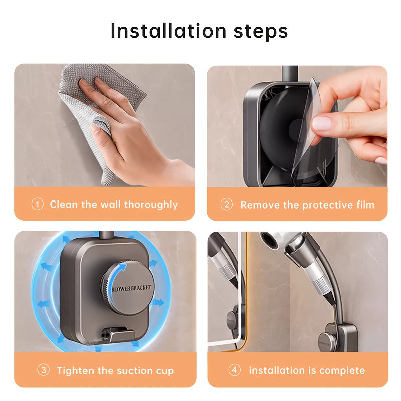 No-Drill Suction Cup Metal Swivel Hair Dryer Holder