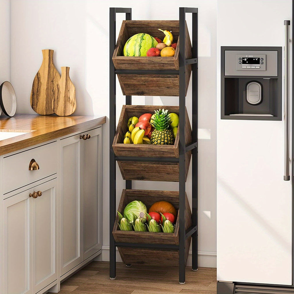 Space-Saving 3-Tier Engineered Wood Snack & Fruit Rack