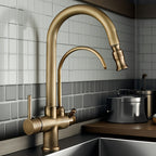 Brushed Brass 3-in-1 Pull-Out Kitchen Faucet (Single-Hole)