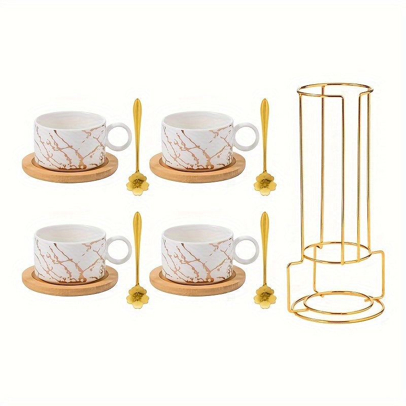 Stackable Marble Ceramic Coffee Cups (Set of 4)