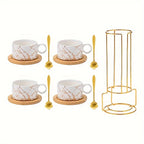 Stackable Marble Ceramic Coffee Cups (Set of 4)