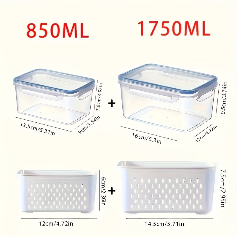 Square Reusable Food Storage Containers With Drain Baskets (Set of 6)