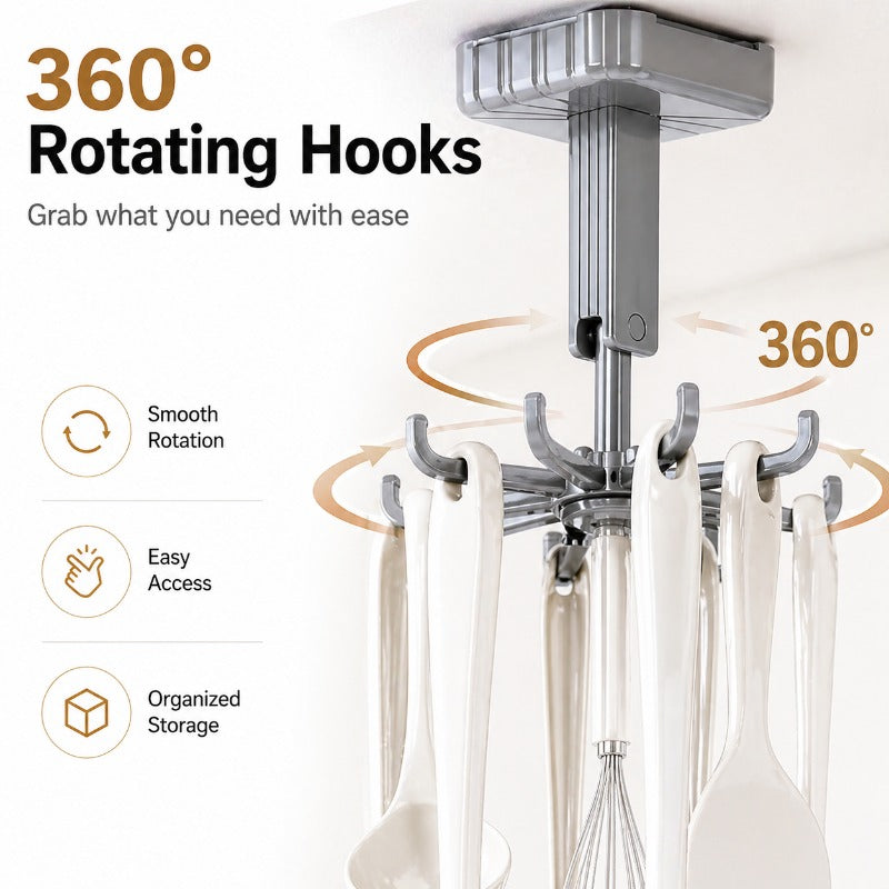 Self-Adhesive 360° Rotating Hook Rack (6 Hooks)