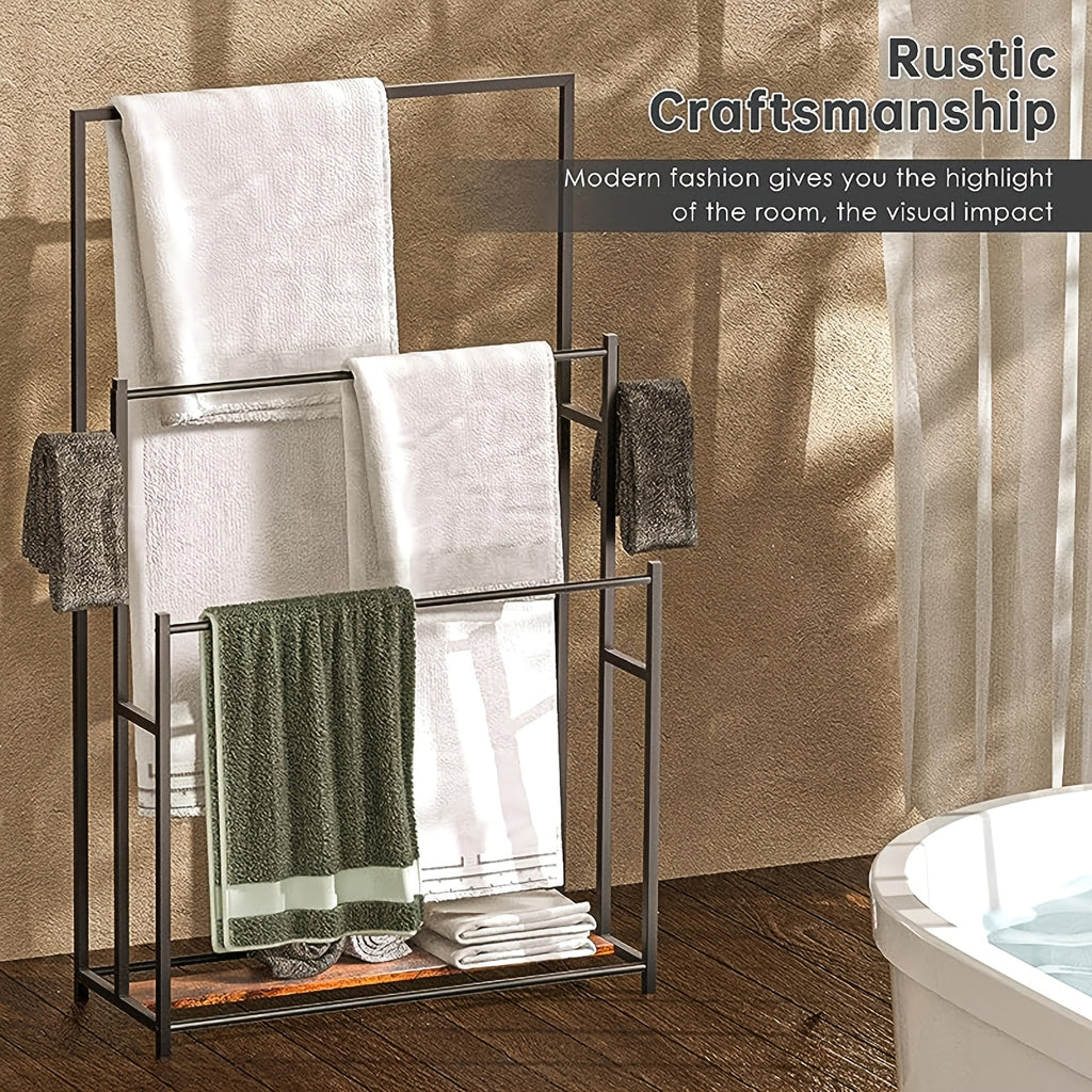 Freestanding Rustic Iron Towel Rack (3-Tier)