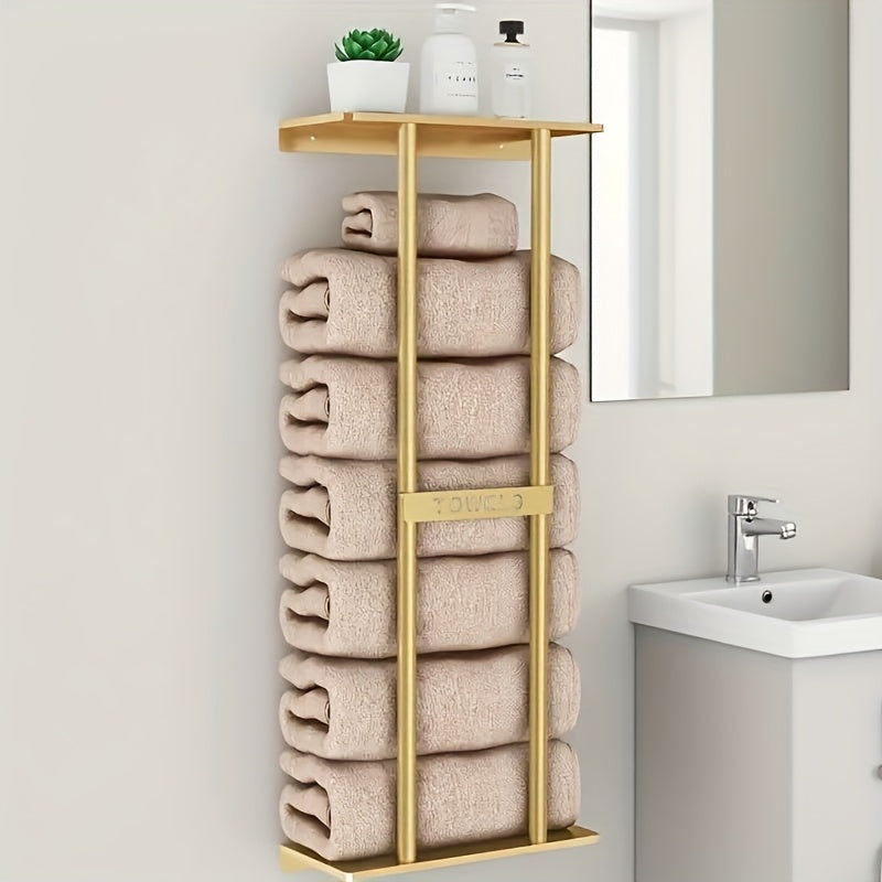 Space-Saving Golden Iron Wall-Mounted Towel Rack (Holds 6 Towels)