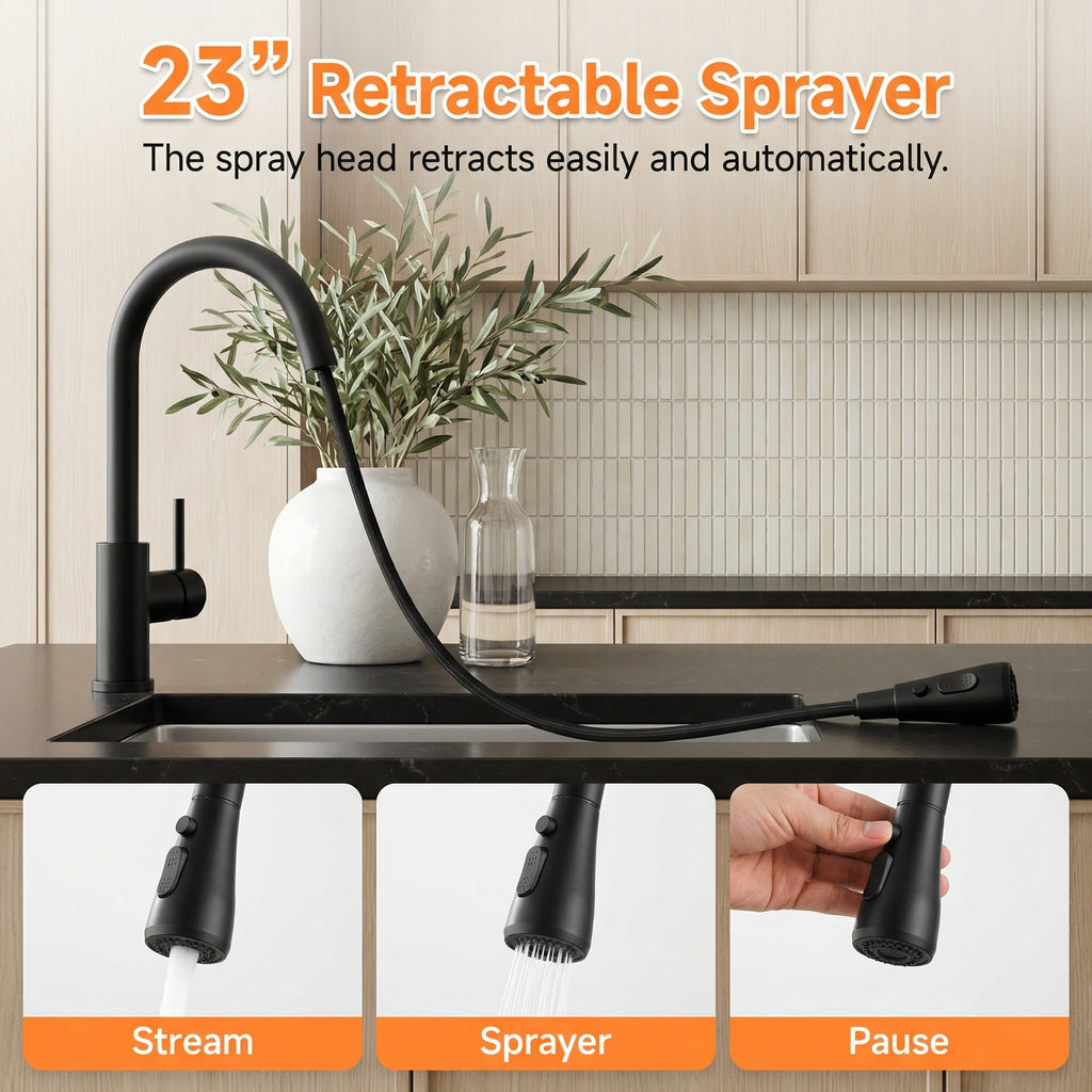 Touchless Motion Sensor Brushed Stainless Pull-Down Kitchen Faucet (Battery Powered)