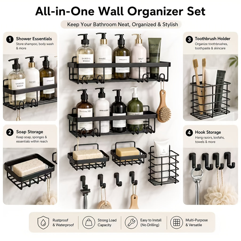No-Drill Rustproof Stainless Steel Shower Caddy Set (5-Piece)