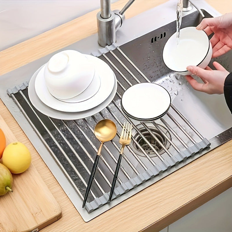 Roll-Up Stainless Steel Over-Sink Dish Drying Rack