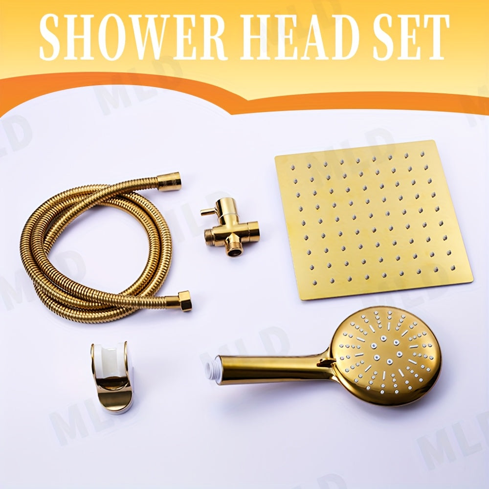 All-Metal Gold Rainfall & Handheld Shower Set (3-Way Diverter)