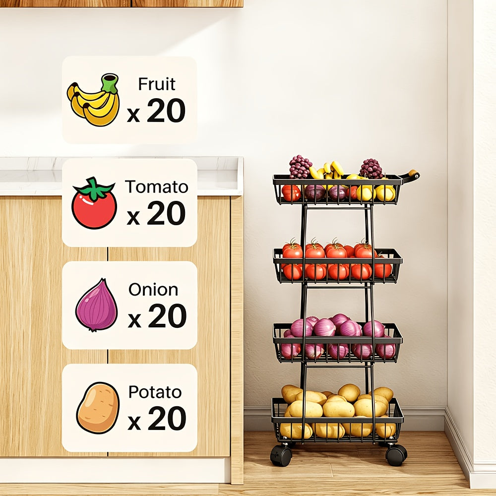 Stackable Metal Fruit & Veg Basket (4/5-Layer, Wheels)