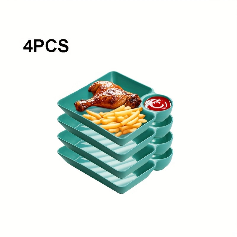 Non-Breakable Microwave & Dishwasher-Safe Divided Snack Plates (Pack of 4)