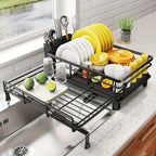 Extendable & Foldable Stainless Steel Dish Drying Rack (With Utensil Holder)