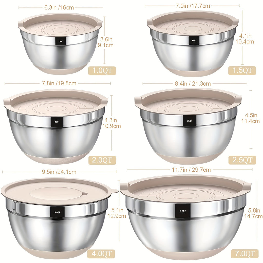 Stainless Steel Airtight & Non-Slip Mixing Bowl Set (26-Piece)