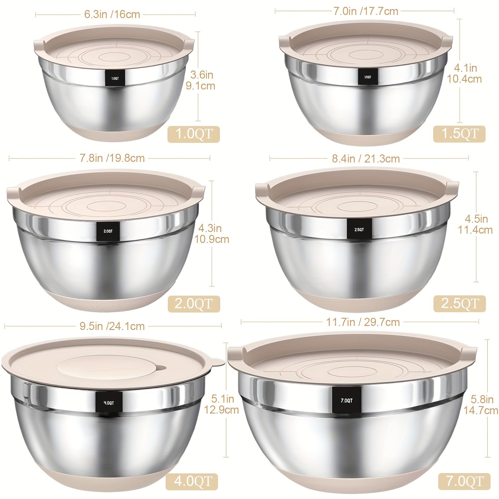 Stainless Steel Airtight & Non-Slip Mixing Bowl Set (26-Piece)