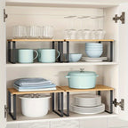 Adjustable Stackable Bamboo Shelf Organizer (Set of 2)