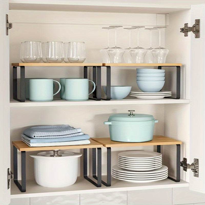 Adjustable Stackable Bamboo Shelf Organizer (Set of 2)