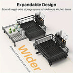 Extendable & Foldable Stainless Steel Dish Drying Rack (With Utensil Holder)