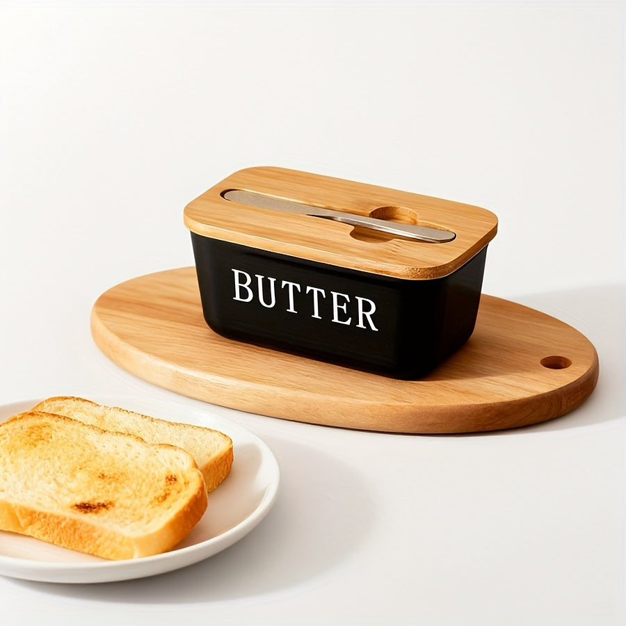 Airtight Silicone Seal Butter Dish (Bamboo Lid & Knife)