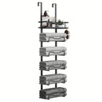 No-Drill 6-Tier Stainless Steel Over-Door Towel Rack (With Storage Basket)