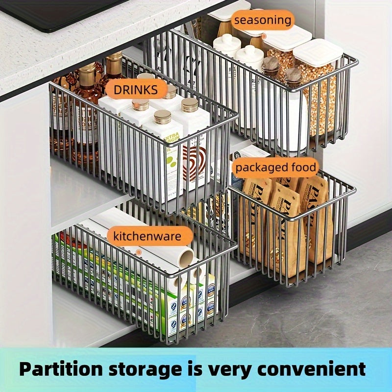 No-Drill Carbon Steel Pull-Out Cabinet Organizer (Sliding Drawers)