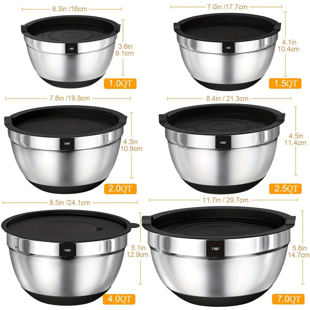 Stainless Steel Airtight & Non-Slip Mixing Bowl Set (26-Piece)