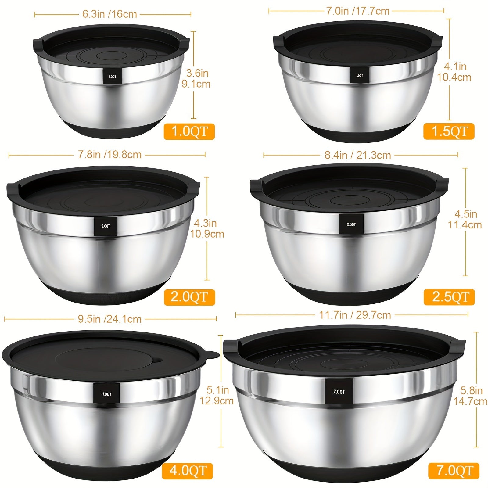 Stainless Steel Airtight & Non-Slip Mixing Bowl Set (26-Piece)