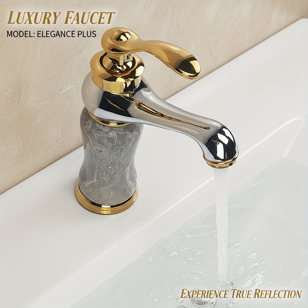 Marble Pattern Gold-Plated Ceramic Valve Basin Faucet (Single-Hole)