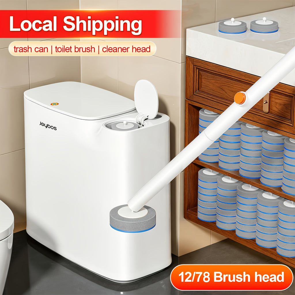 Space-Saving Pull-Out Trash Can & Toilet Brush Set (With Disposable Heads)