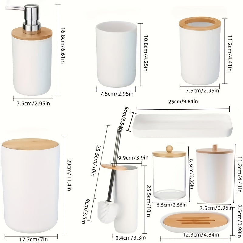 Complete 9-Piece Durable Plastic Bathroom Accessory Set