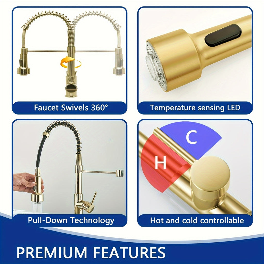 Brass 360° Swivel Kitchen Faucet (Hydroelectric LED)