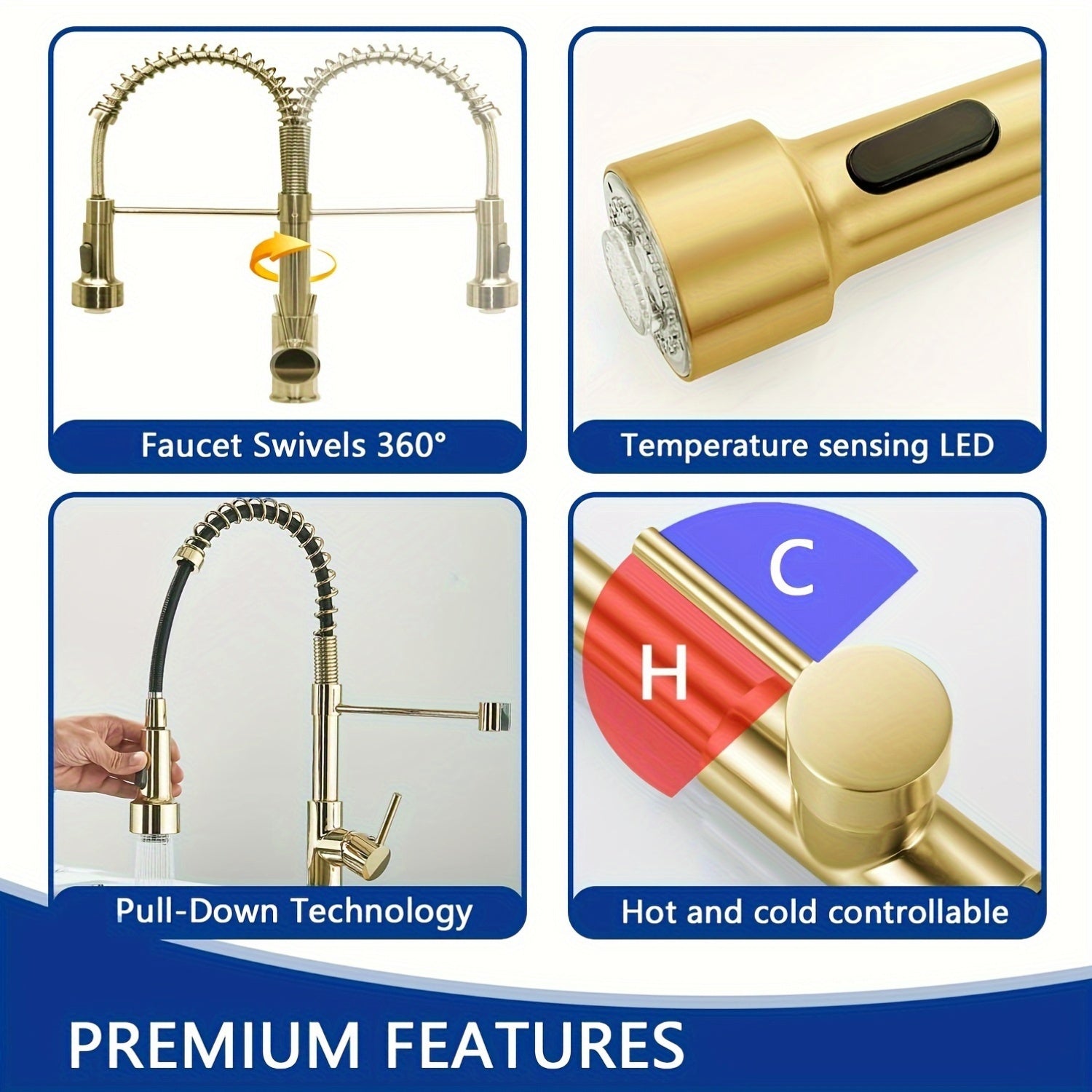Brass 360° Swivel Kitchen Faucet (Hydroelectric LED)