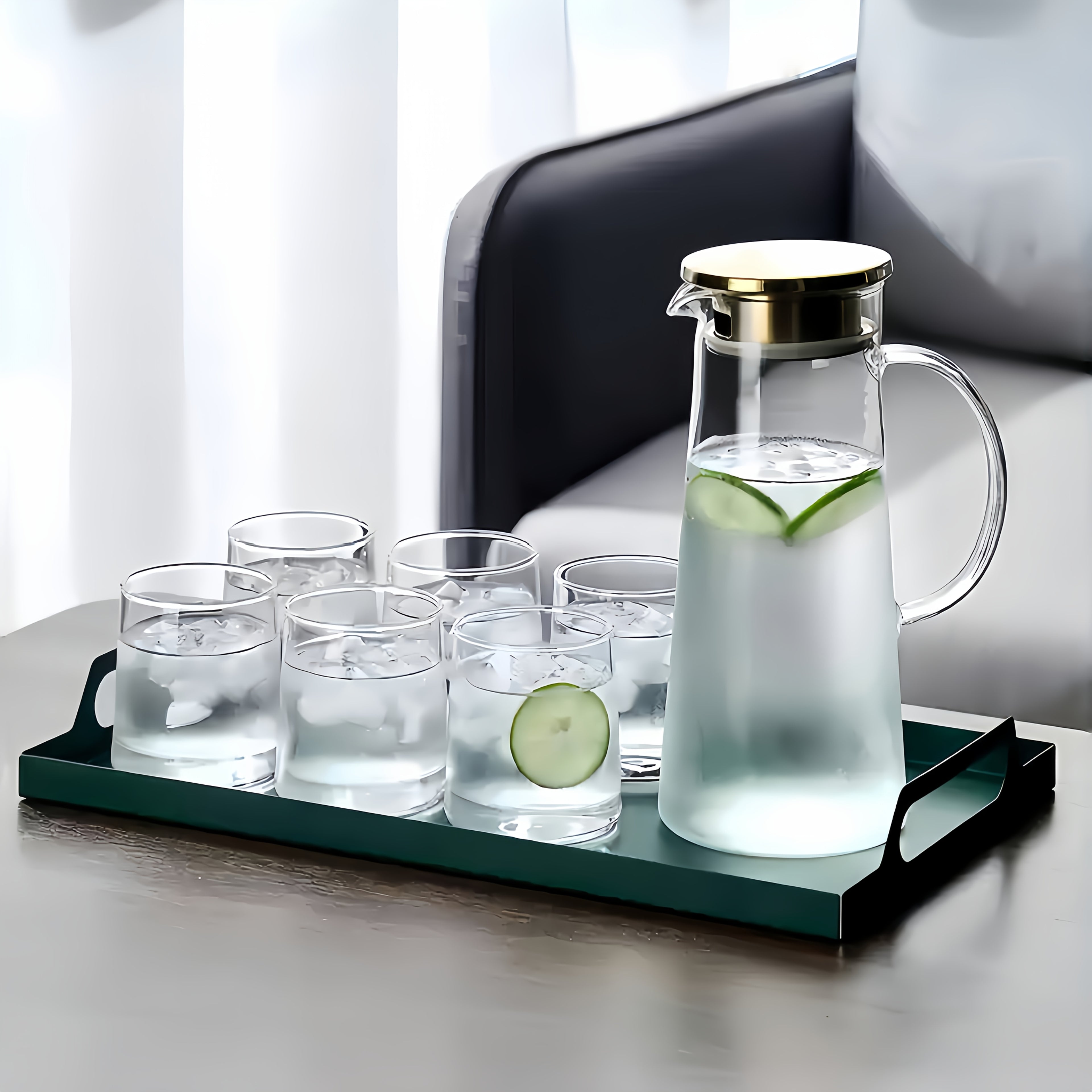 Heat-Resistant Borosilicate Glass Jug & Cup Set (Set of 5 or 7)