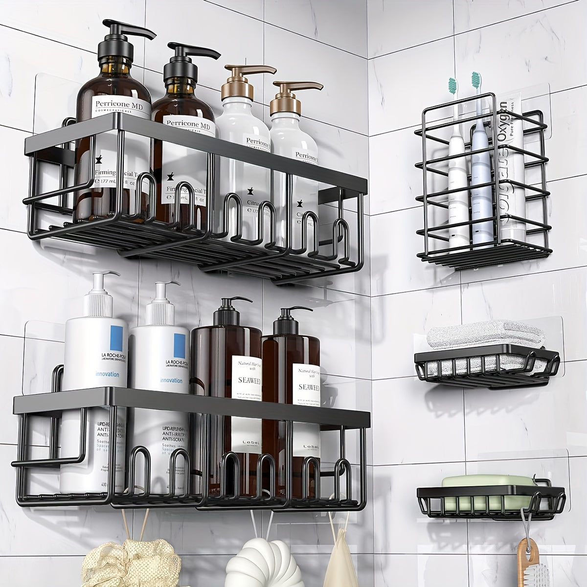 Rustproof 316 Stainless Steel No-Drill Shower Caddy (Set of 5)