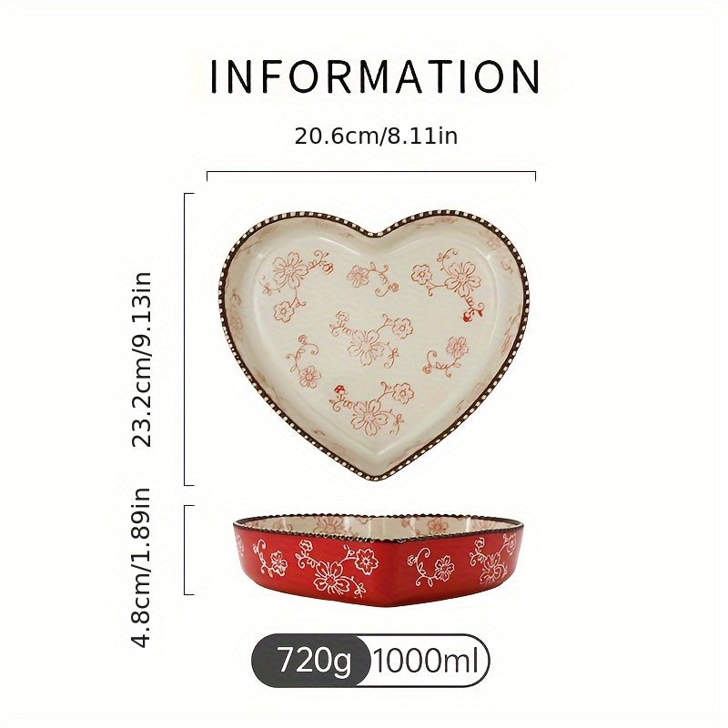 Microwave & Oven-Safe Ceramic Heart-Shaped Baking Dish (800ml)