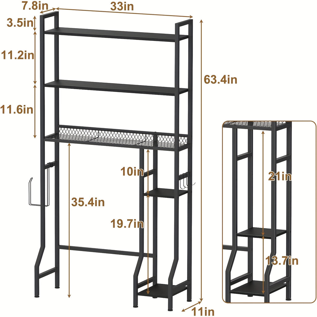 Space-Saving 3-Tier Wood Over-Toilet Shelf (Freestanding, Paper Holder & Hooks)