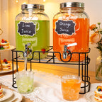 Glass Fruit Infuser & Ice Cylinder Beverage Dispenser (Set of 2, 1 Gallon)