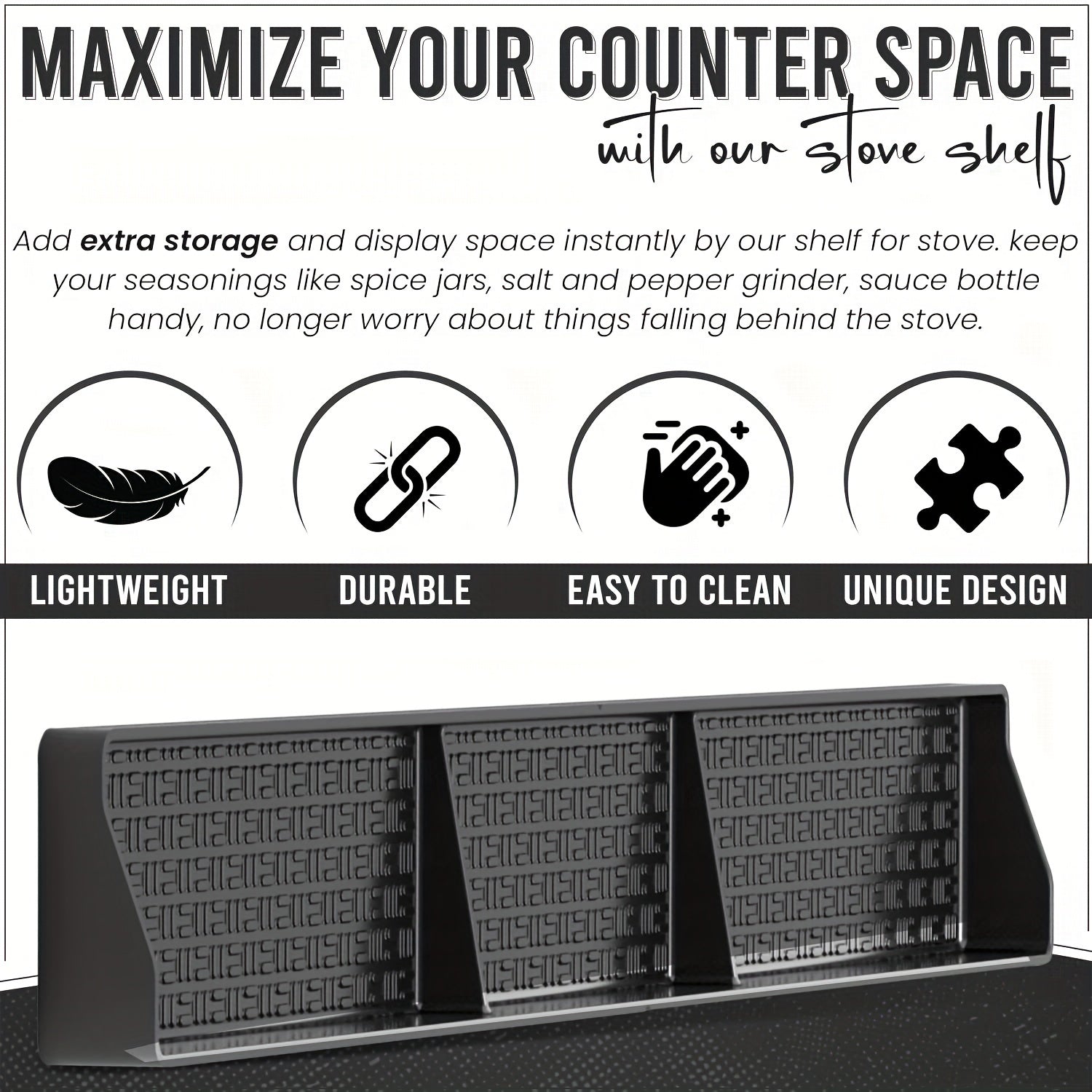Magnetic Heat-Resistant Silicone Stove Top Shelf (3 Compartments)