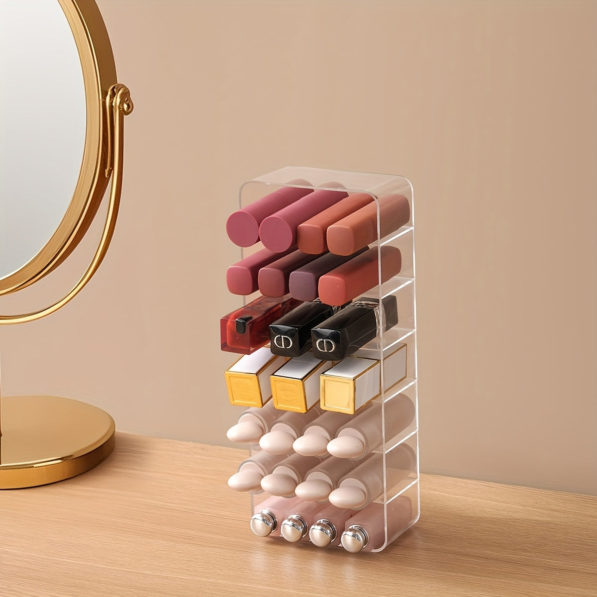 Clear Plastic 7-Compartment Lipstick Organizer
