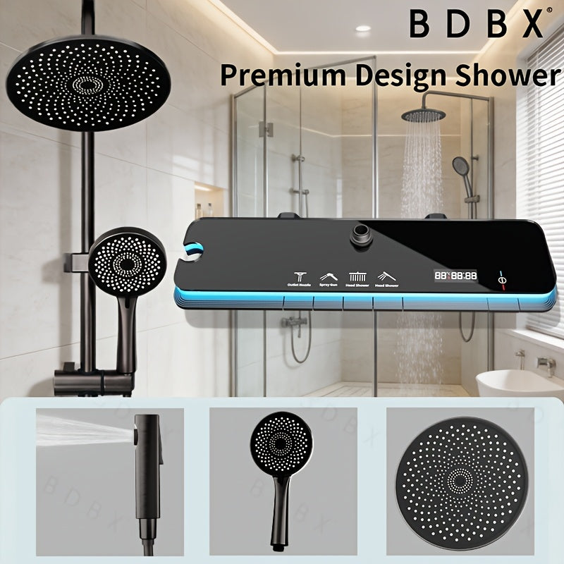 Hydroelectric LED Temperature-Control Wall-Mount Shower Panel