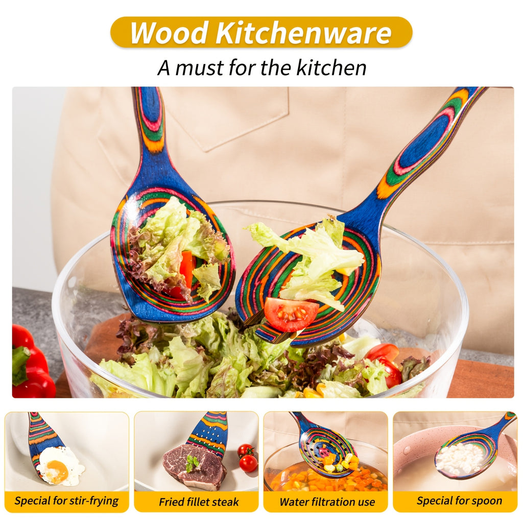 Pakkawood Blue-Handled Food-Safe Utensil Set (7-Piece)